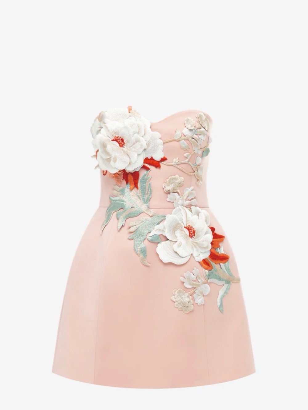 Strapless Pink Floral Appliqué Mini Dress - Picture 4 of 8